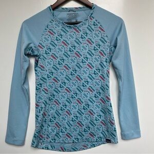 Patagonia Light Blue Geometric Midweight Capilene Top XS